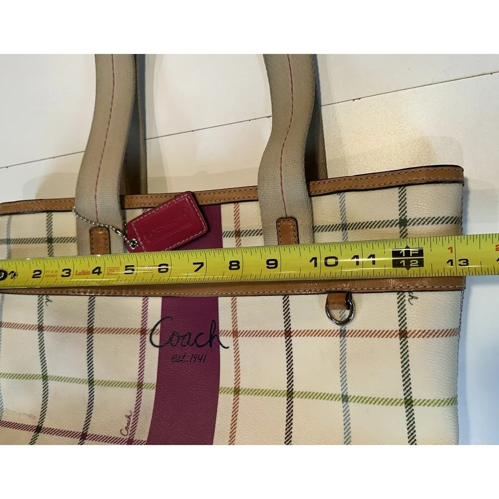 Coach F14790 Plaid Tattersall Heritage Stripe Hobo Shoulder Handbag Purse